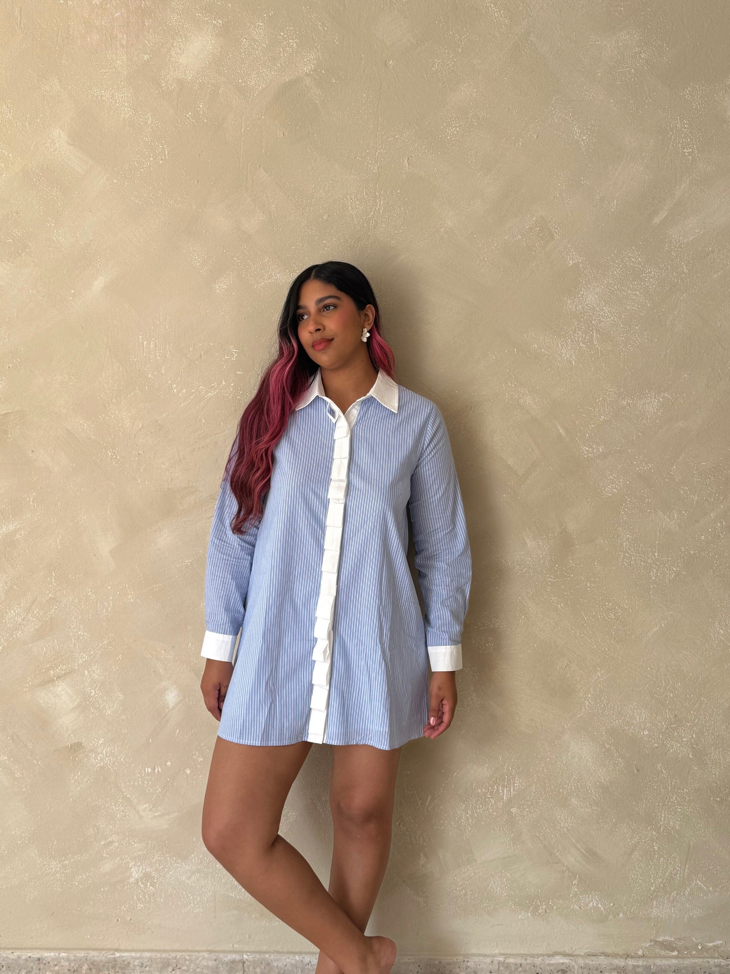sky- white stripe dress