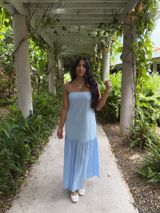 Blue linen dress