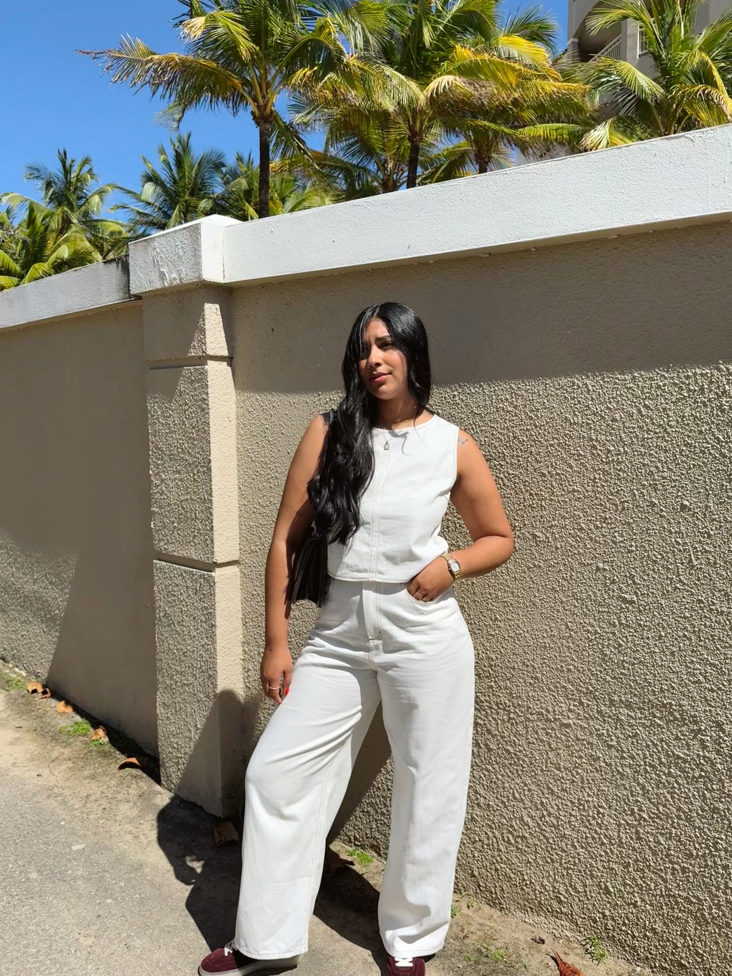 white denim set
