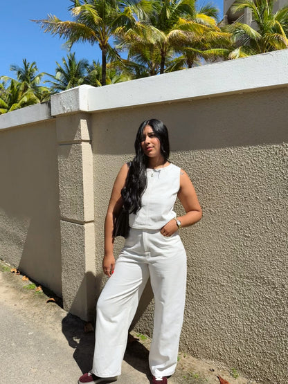 white denim set