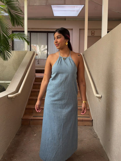 Vestido maxi de mezclilla lavada