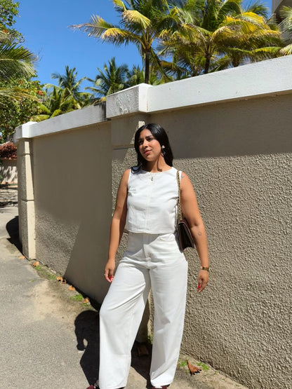 white denim set