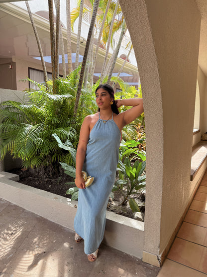 Vestido maxi de mezclilla lavada