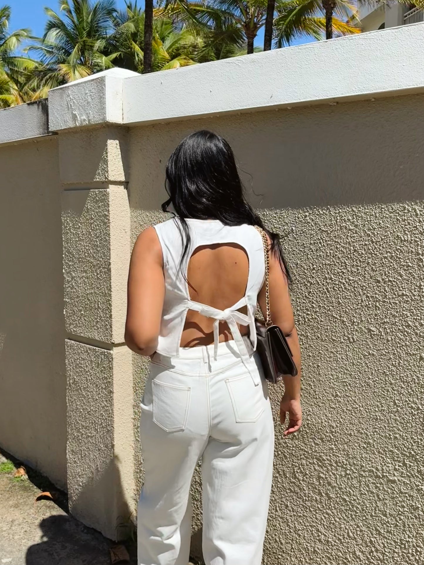 white denim set