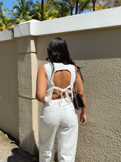 white denim set