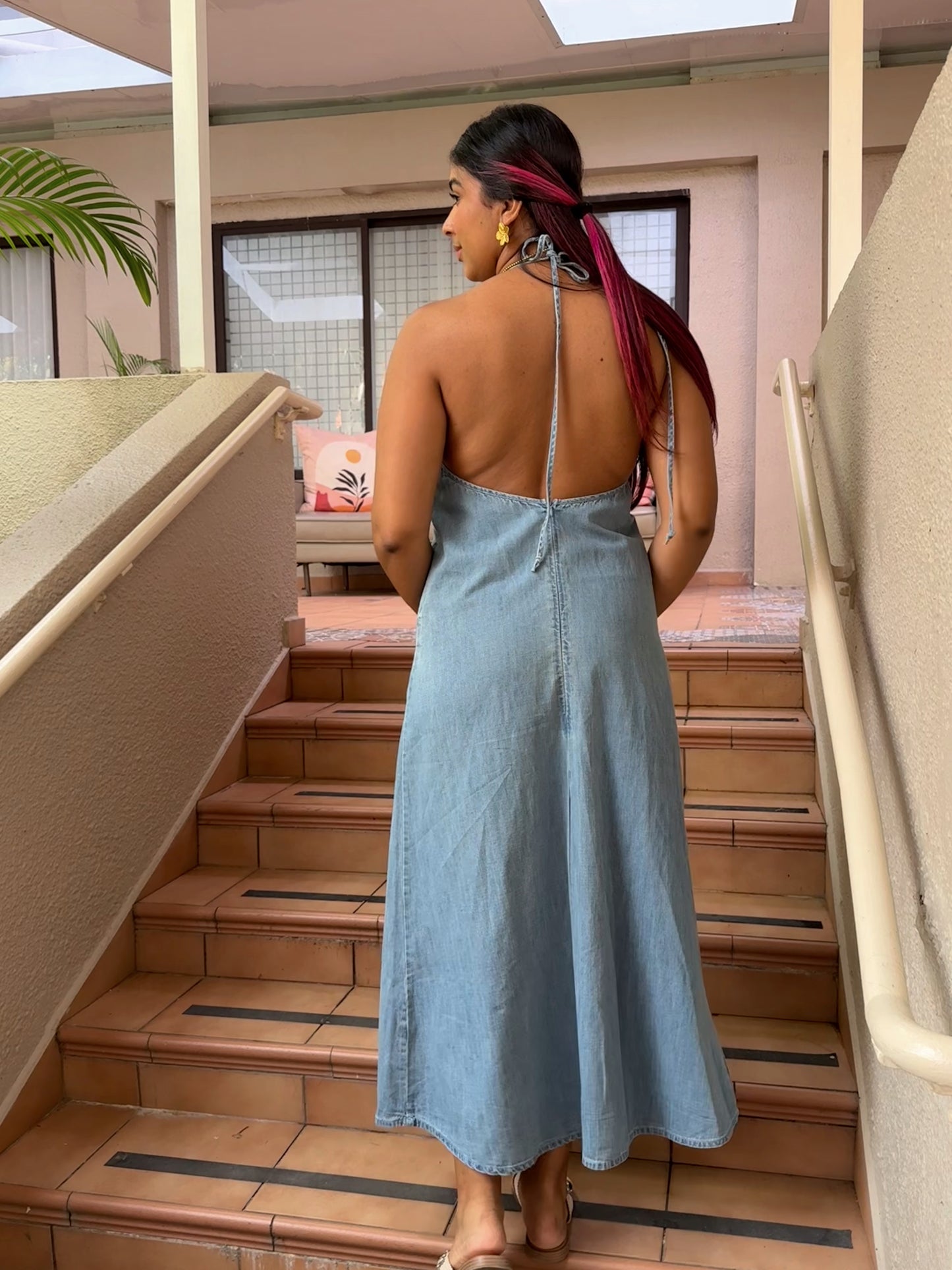 Washed denim maxi dress