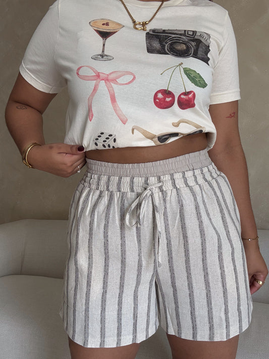 Striped linen shorts